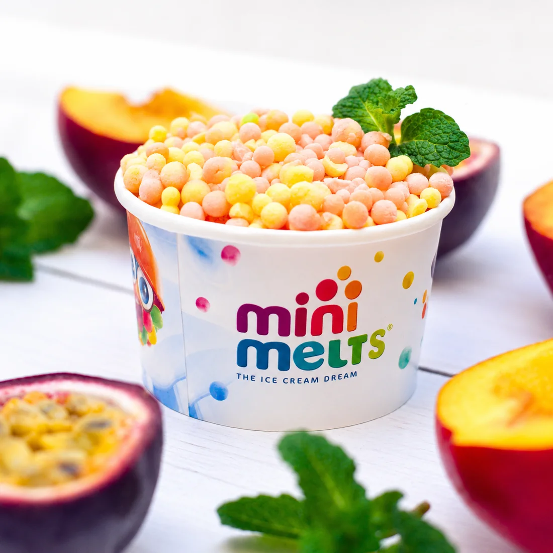 Mini Melts ice cream beads served in a branded cup